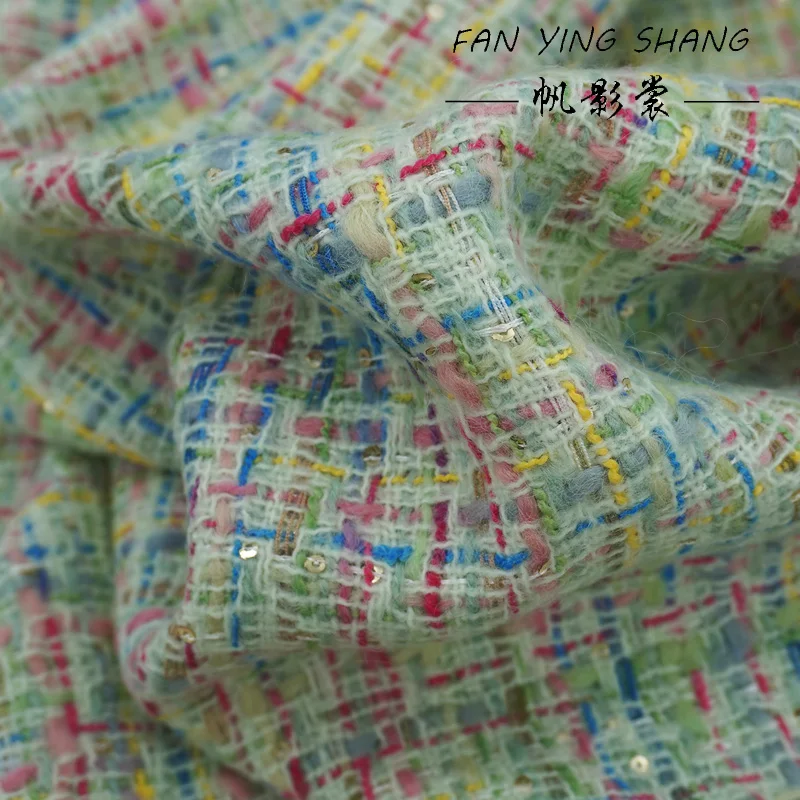 

Твидовая ткань зеленого и розового цвета с блестками для пальто Telas Costura Tissus Couture ткань, ткань для шитья, ткань Tecido