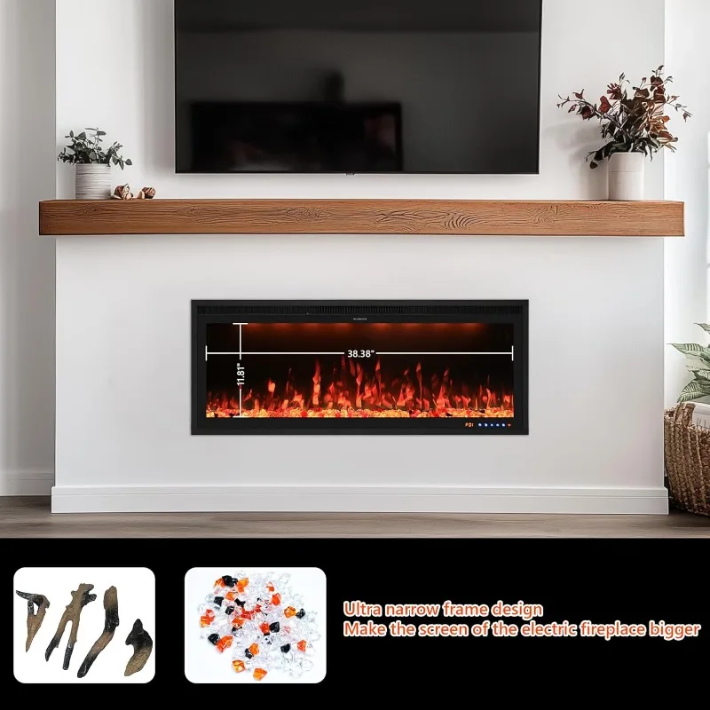 Valuxhome 42 inch Electric Fireplace Heater with App & Remote Control, Recessed and Wall Mounted Electric Fireplace, 1-9H Timer