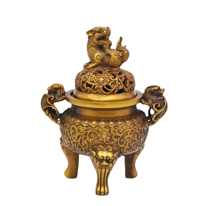 Antique Incense Burner Holder Home Decoration Lion Two Dragons Incense Burner Temple Decoration Ornament