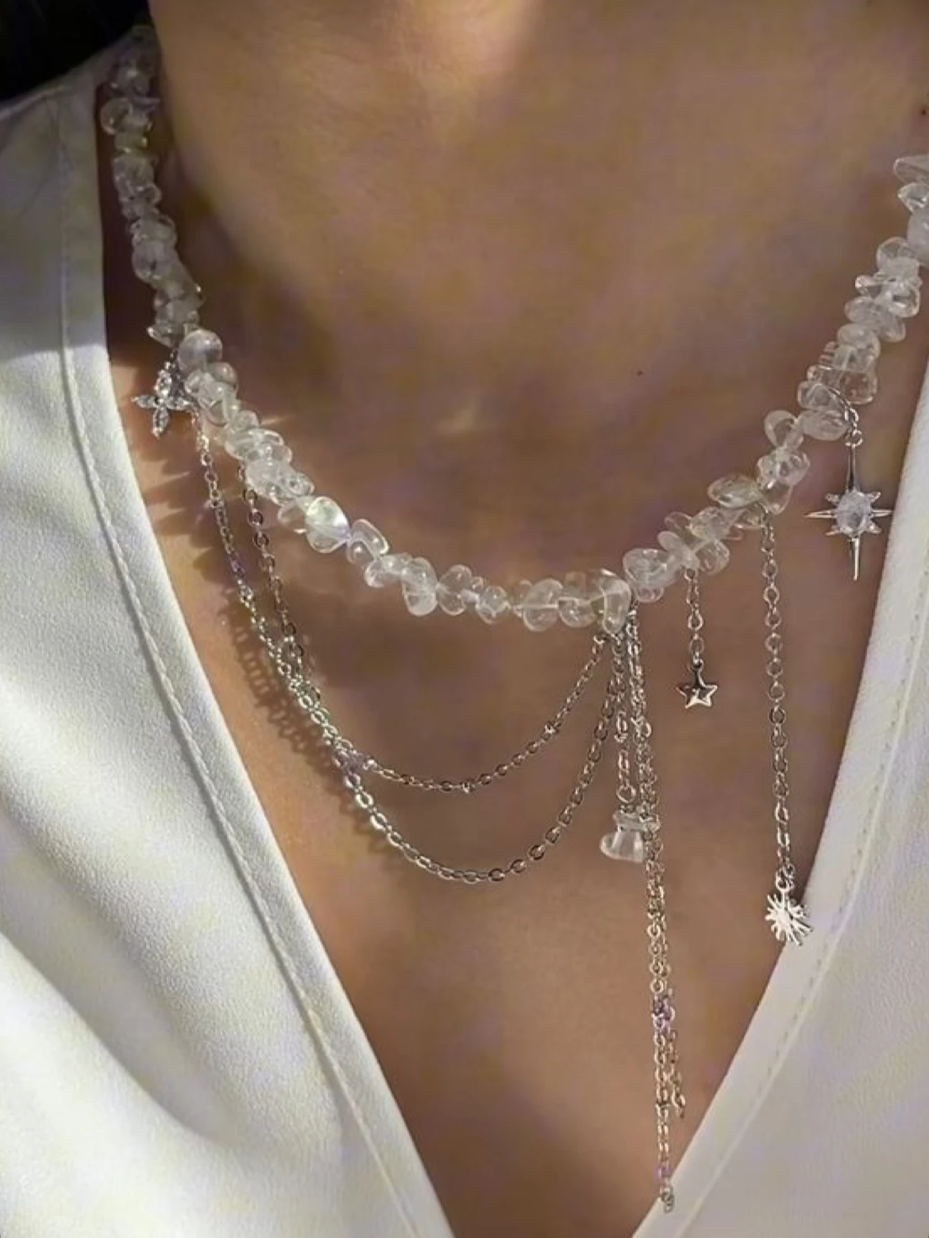 Charm Hip Hop grava Irregular cuatro estrellas borla colgante collar de mujer Festival de Música accesorios de joyería diaria