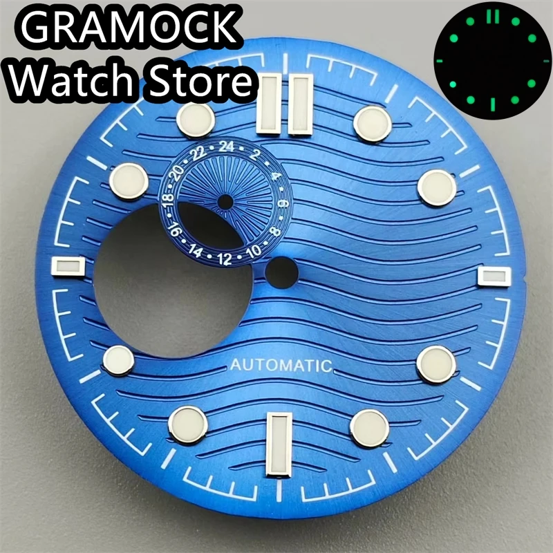 GRAMOCK 31mm Watch Dial Black/White/Blue Water Ripple Skeleton Dial Luminous for NH39 Movement Mechanical Watch Accessories