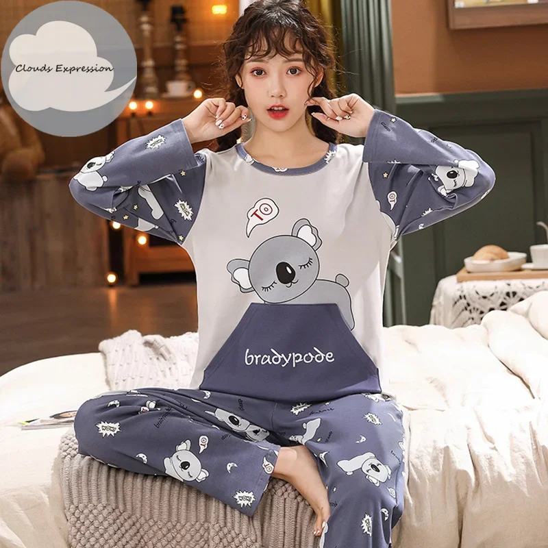 Spring Autumn Women\'s Sleep Lounge Pajama Long Sleeved Girl Pajama Set Cartoon Pyjamas Cotton Sleepwear M L XL XXL XXXL Fashion