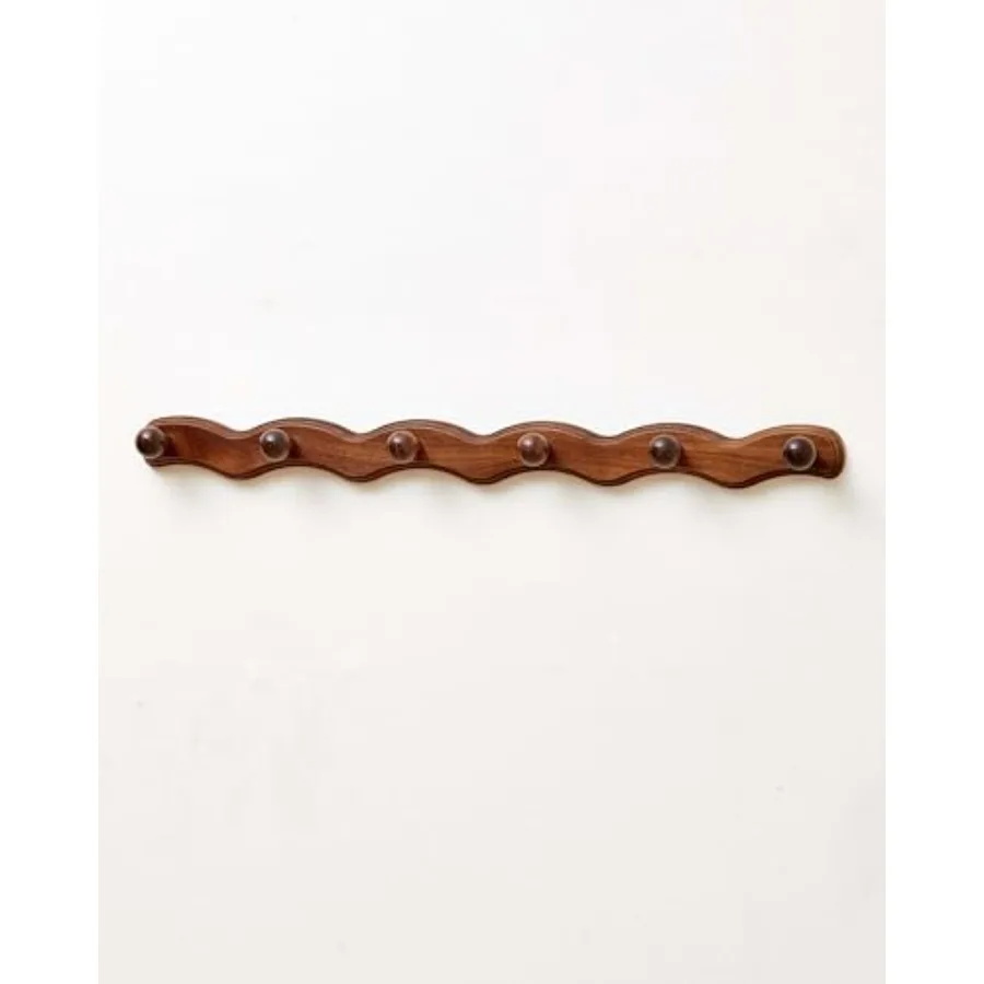 Wood Coat Rack Wall Mount - Walnut Coats Hook Hanger Wall-Mounted Wave-Shaped Entryway Hanging Racks with for Jacket Keys Hats