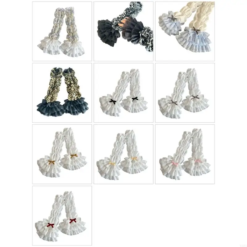 

Y88A Puffys Sleeves Fingerless Gloves Lolitas Layered Ruffle Lace Arm Sleeves Spring Summers Arm Cover Photo Arm Accessories