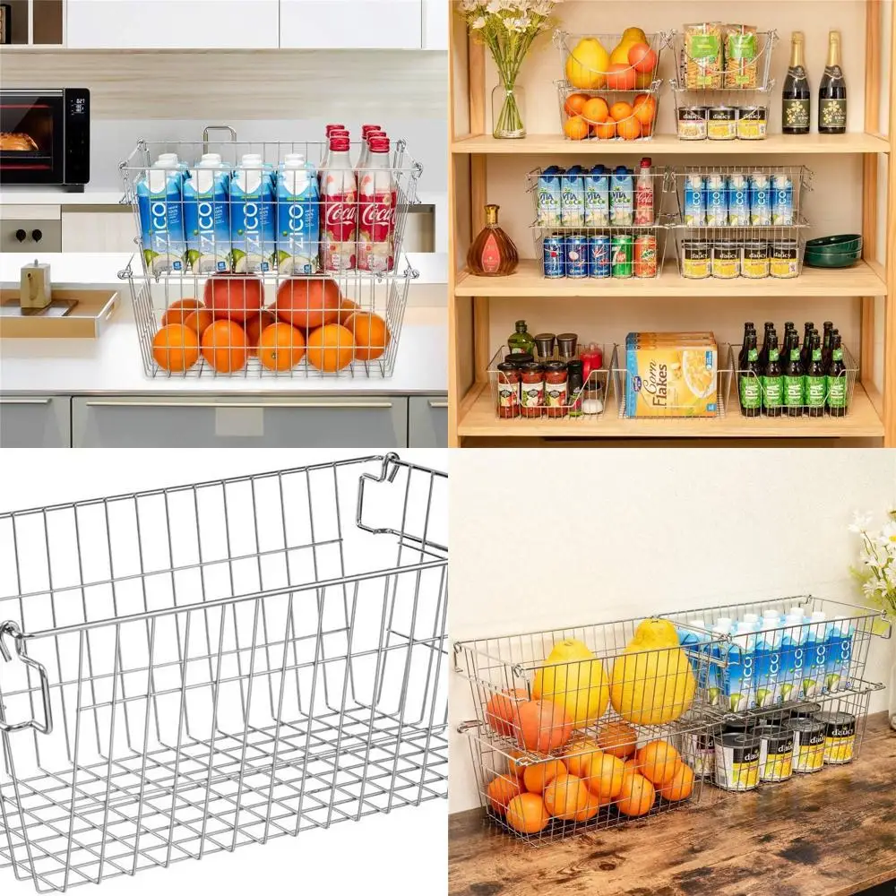 

Stackable Metal Baskets for Chest Freezer and Pantry, 4-Piece Set for Potato and Onion Storage