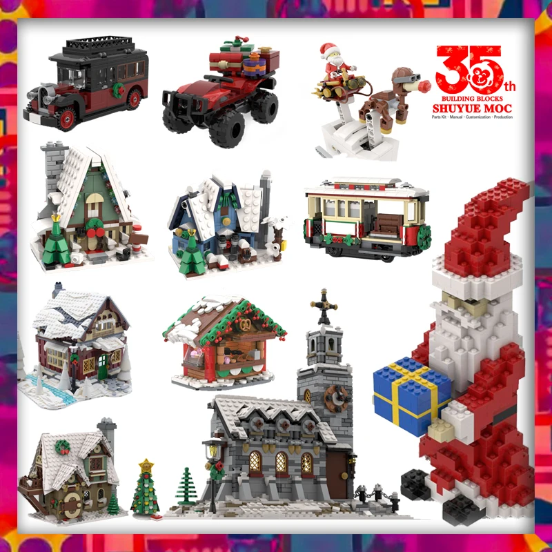 

christmas vacation house building blocks xmas holiday train brick post office snowball book reindeer christmas village sets