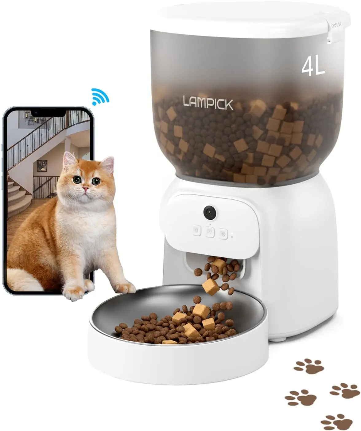 

Automatic Cat Feeder with 1080P HD Camera 2-Way Audio WiFi App Control, Motion Detection Alerts,Battery Backup for Power Outage