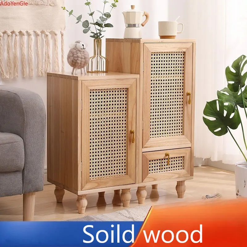 

Solid wood rattan bedside tables living room storage cabinets simple modern multi-functional storage cabinets bedroom sideboards