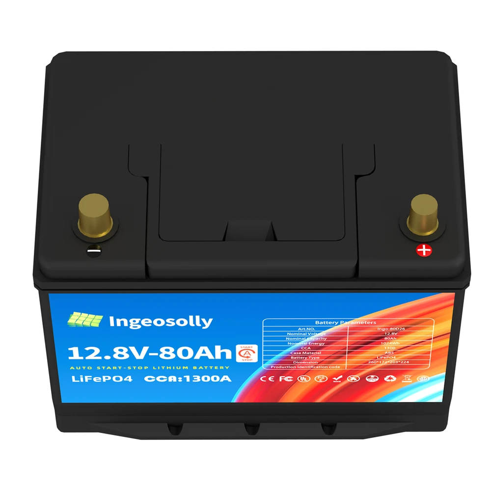 High CCA Car Starting Battery IN80D26 12V 80AH Lithium Iron Phosphate Start-up Battery Deep Cycle For Gasoline Diesel Cars