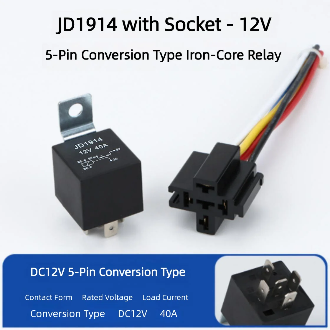 

4 5 Pin Car Relay Harness 12V 24V 40A SPST Harness Sockets with Color-labeled Wires for Automotive Truck Van Motorcycle Boat