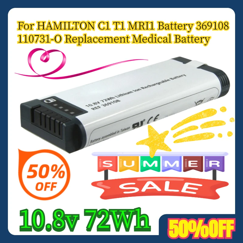 

10.8V 72Wh For HAMILTON C1 T1 MRI1 Battery 369108 110731-O Replacement Medical Battery