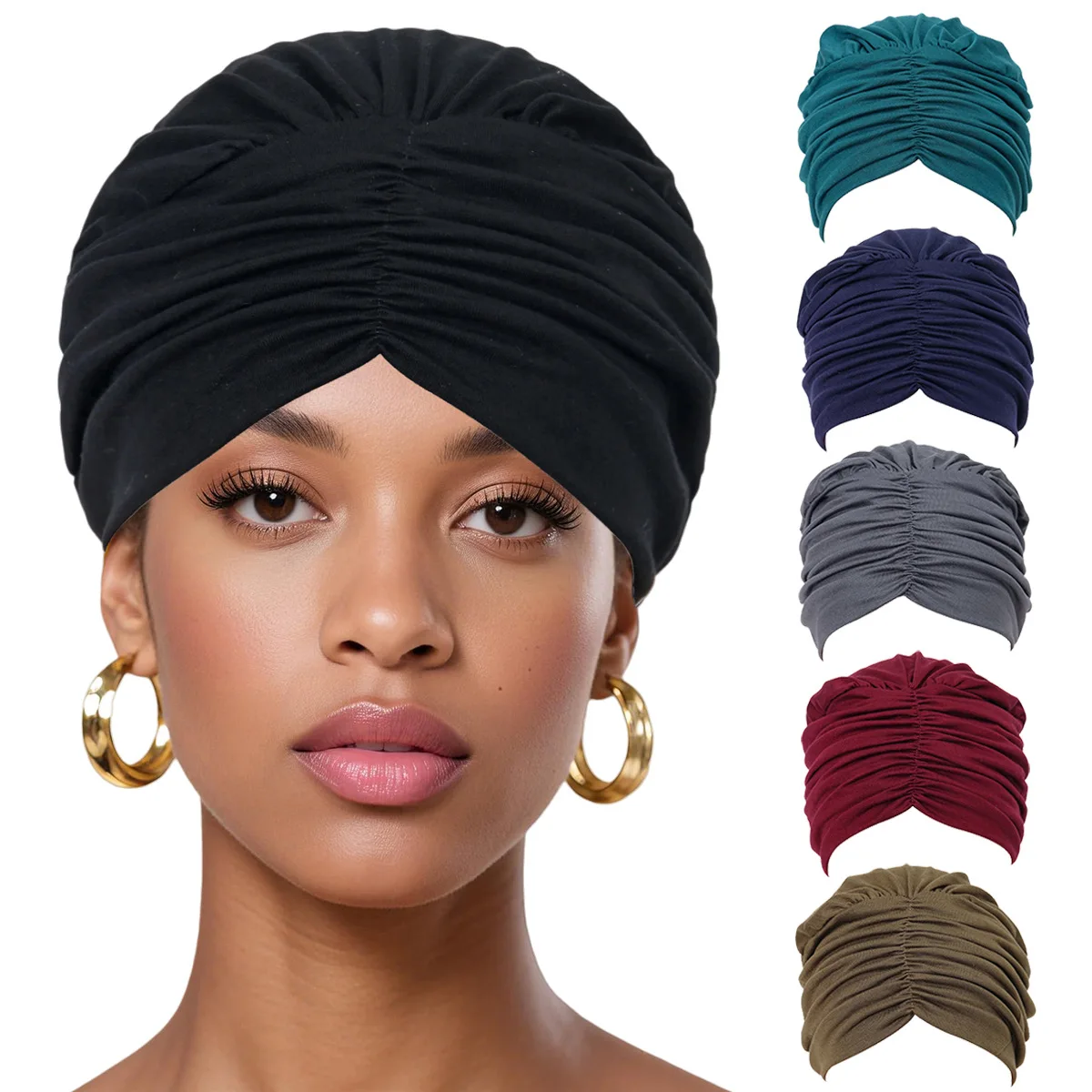 

6PCS/Set New Pleated Turban Muslim Women Hijab Chemo Cap Beanies Bonnet Hair Loss Headscarf Islam Turbante Mujer Head Wrap Hats