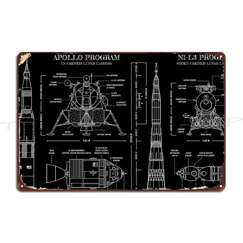 The Great Space Race Soviet N1-L3 Vs Us Apollo Program  Metal Signs Wall Pub Living Room Pub Cinema Designer  Tin Sign Poster