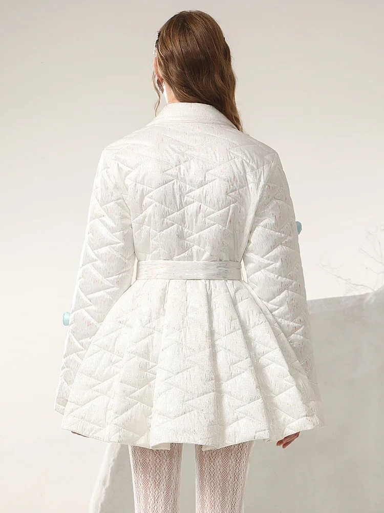 Women\'s Winter 2023 New Colorful White Cotton Coat Sweet Princess Style Cotton-Padded Coat Three-Dimensional Flower Design Coats