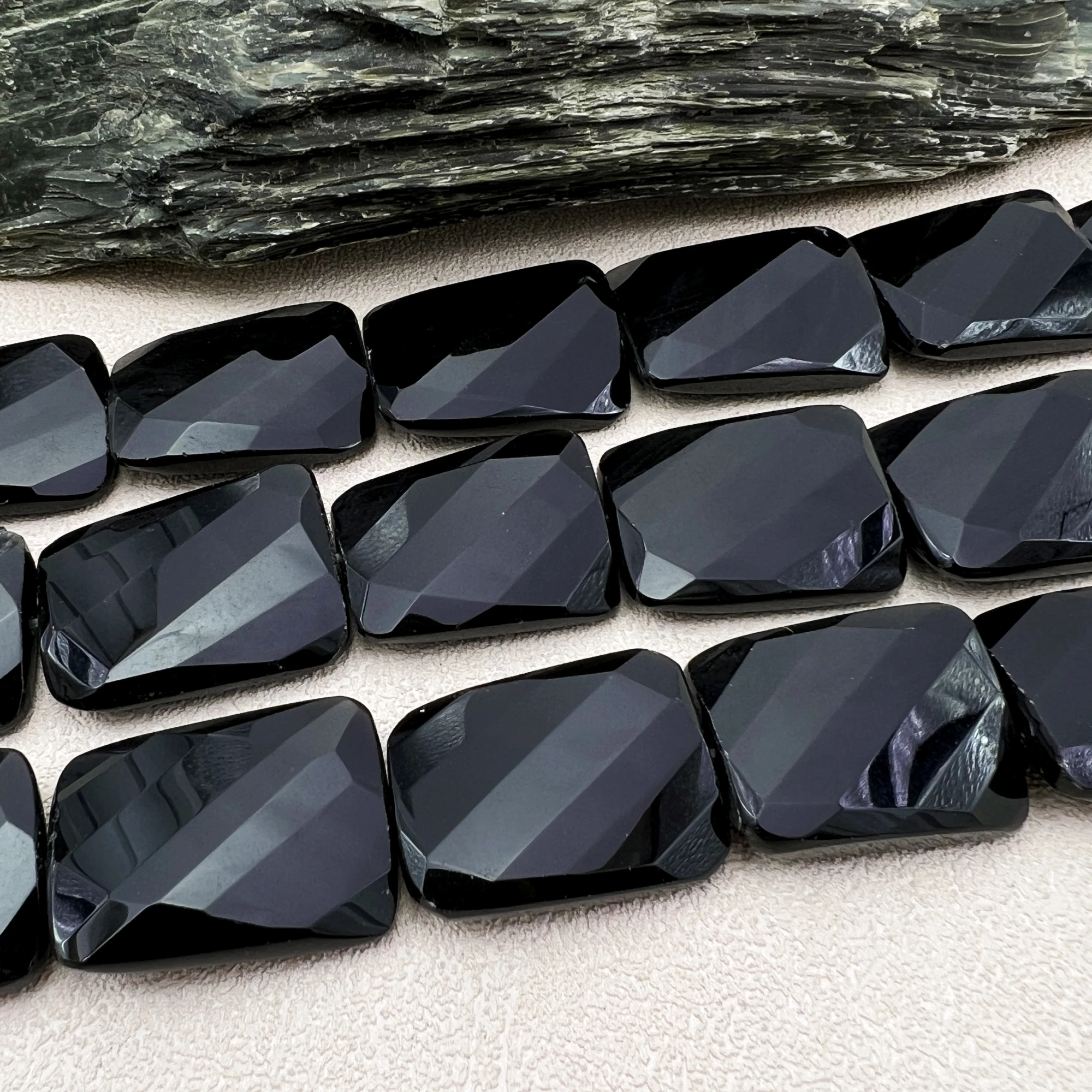 20x30MM 13PCS Large Faceted Rectangle Shape Natural Stone Black Obsidian Slice Focus Pendant Beads For DIY Jewelry Making