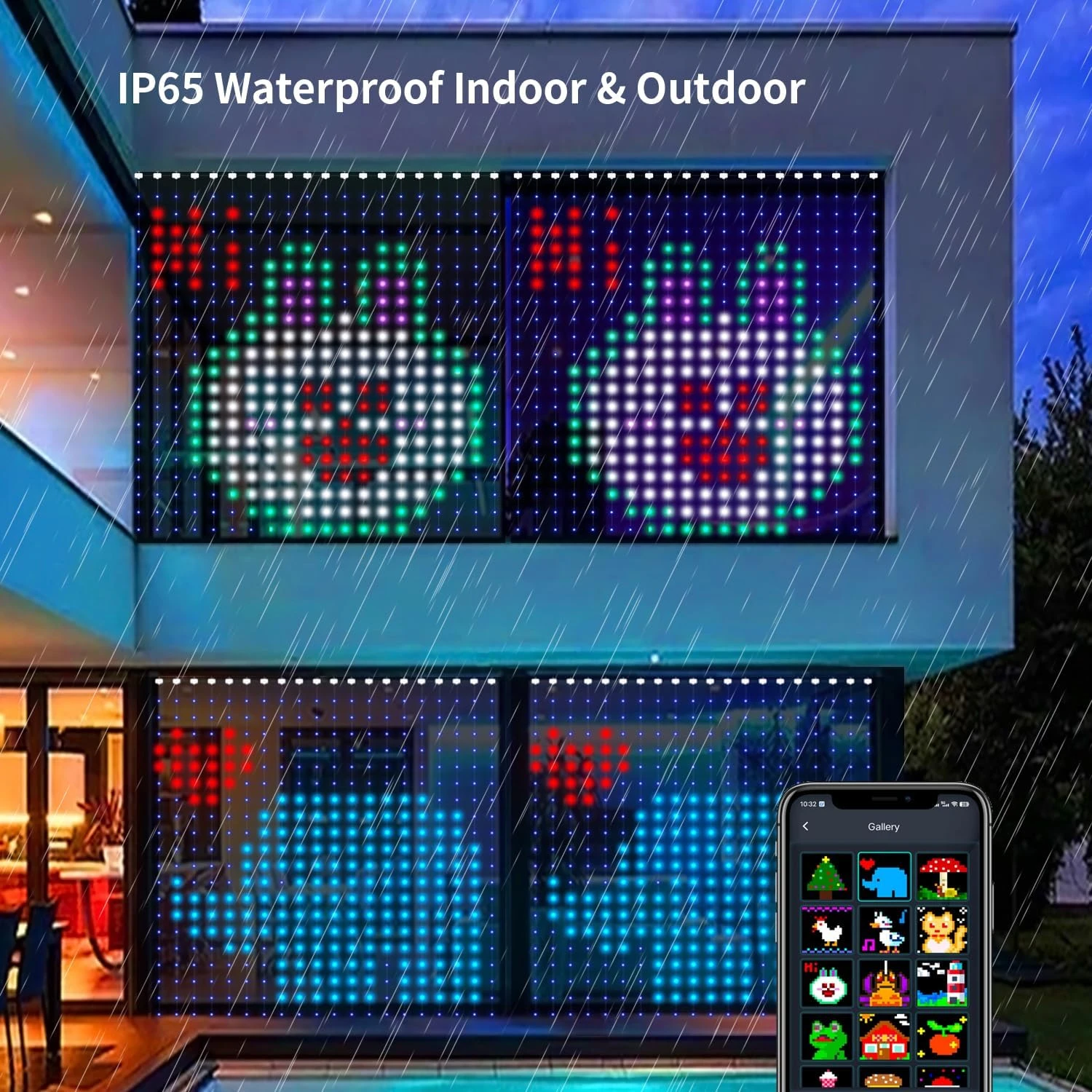 Smart RGB IC Fairy Curtain Lights with 10 DIY Pattern Modes & Bluetooth Music Control - 400 LEDs 6.56 x 6.56Ft Twinkle Hanging S