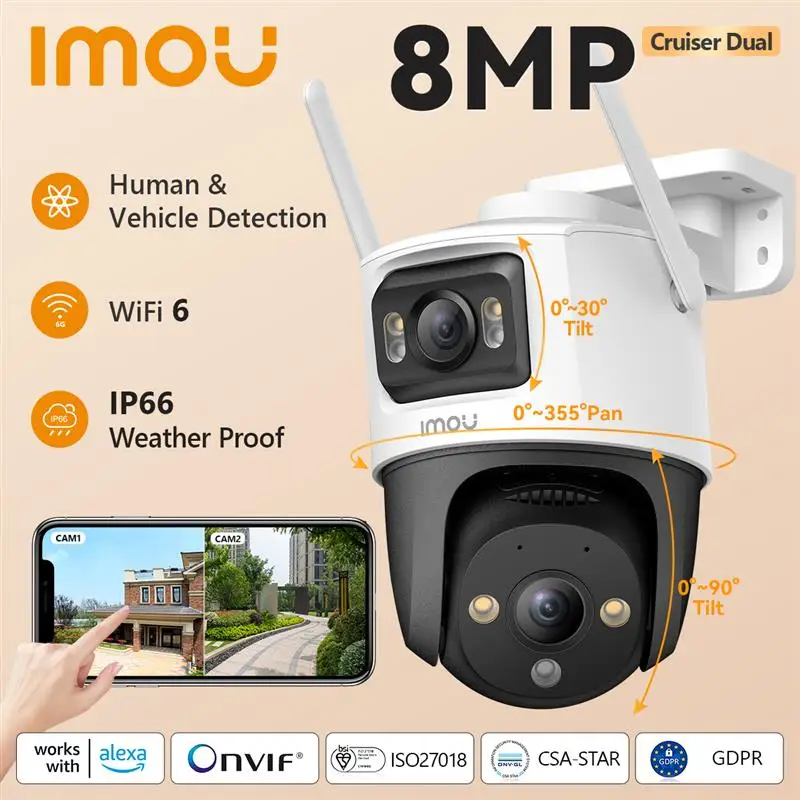 To Cruiser Dual 8MP Dual Lens Outdoor PT Camera Home Security IP Camera AI Human & Vehicle Detection Surveillance Camera