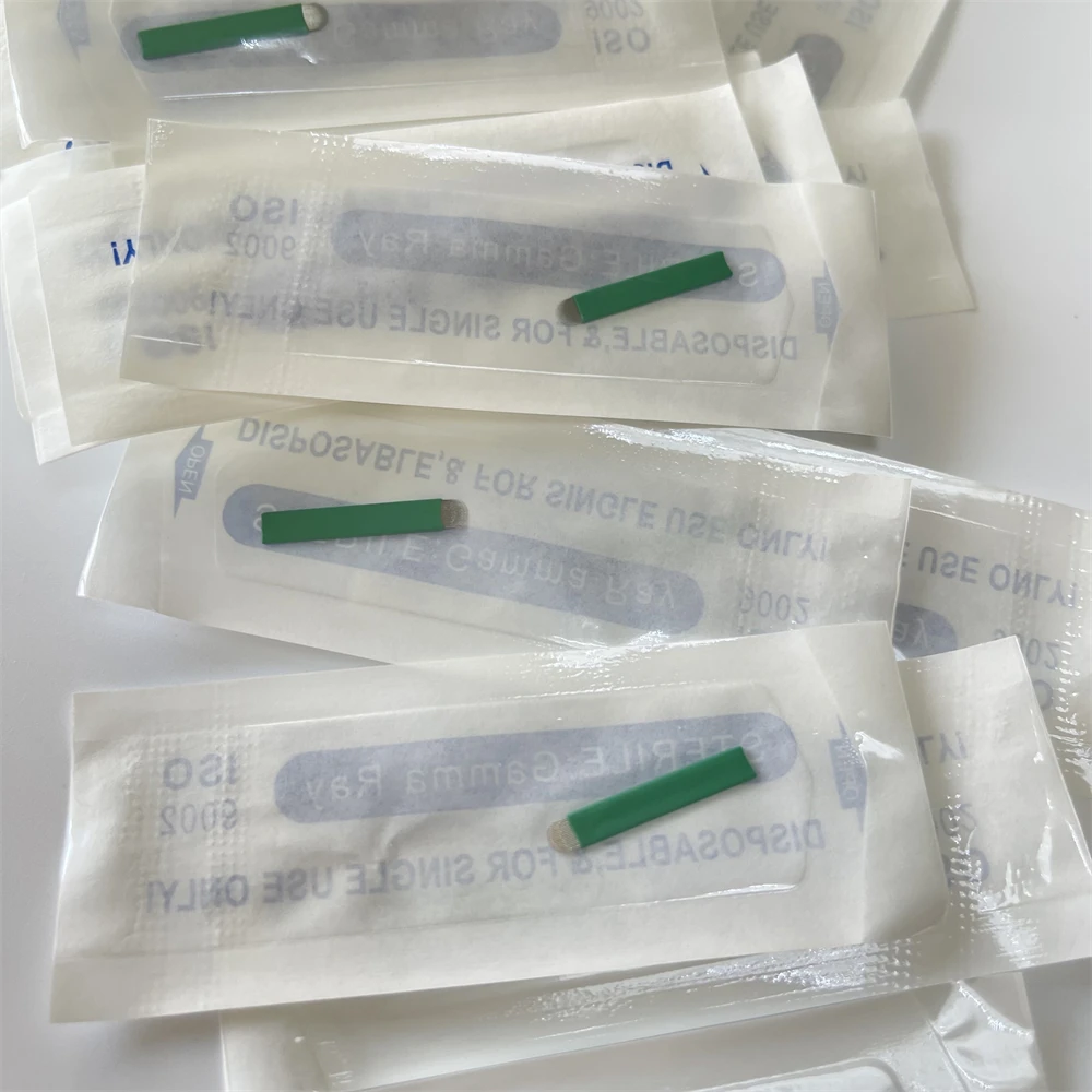 100Pcs 0.16mm Green 18U Microblading Blades Flex Tattoo Needles for Permanent Makeup Eyebrow Manual Pen