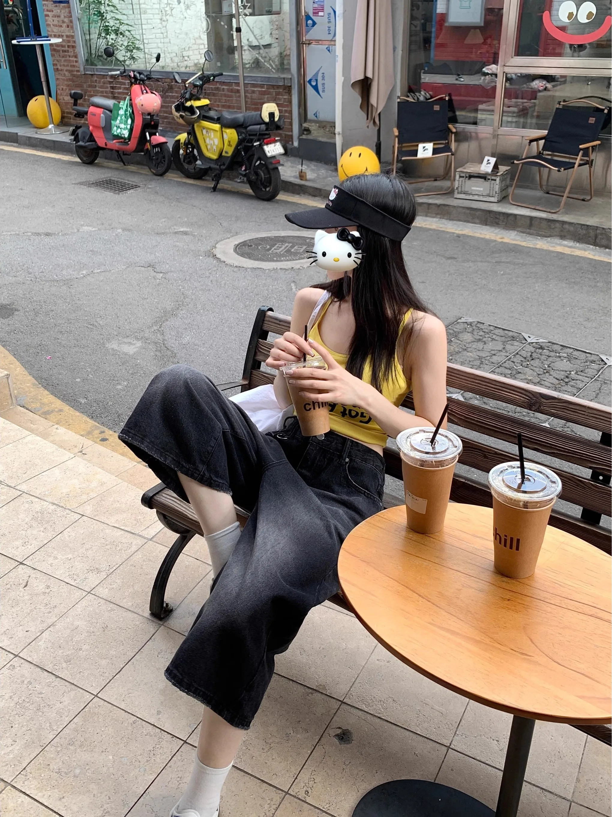 

High Waist Wide Leg Seven-Foot Jeans Women's Summer Faion Bla ey Waed Straight Leg Denim Loose plus Size Pants