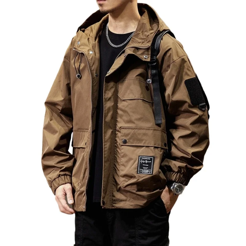 Vêtements de travail pour hommes, combinaison d'escalade coupe-vent en Fiber de Polyester, manteau à capuche Long avec fermeture éclair, veste coupe-vent d'extérieur unisexe, printemps-automne