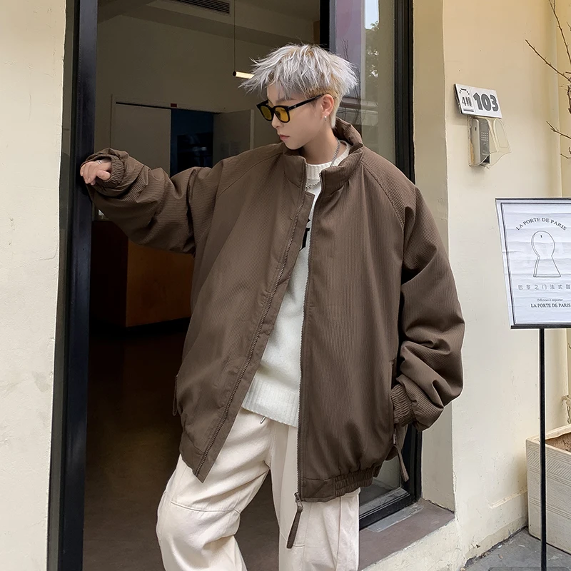 

Japanese Stand Collar Cotton-padded Overcoat Men's Thickened Loose Casual High Street Personalized Workwear Parkas Male Clothes