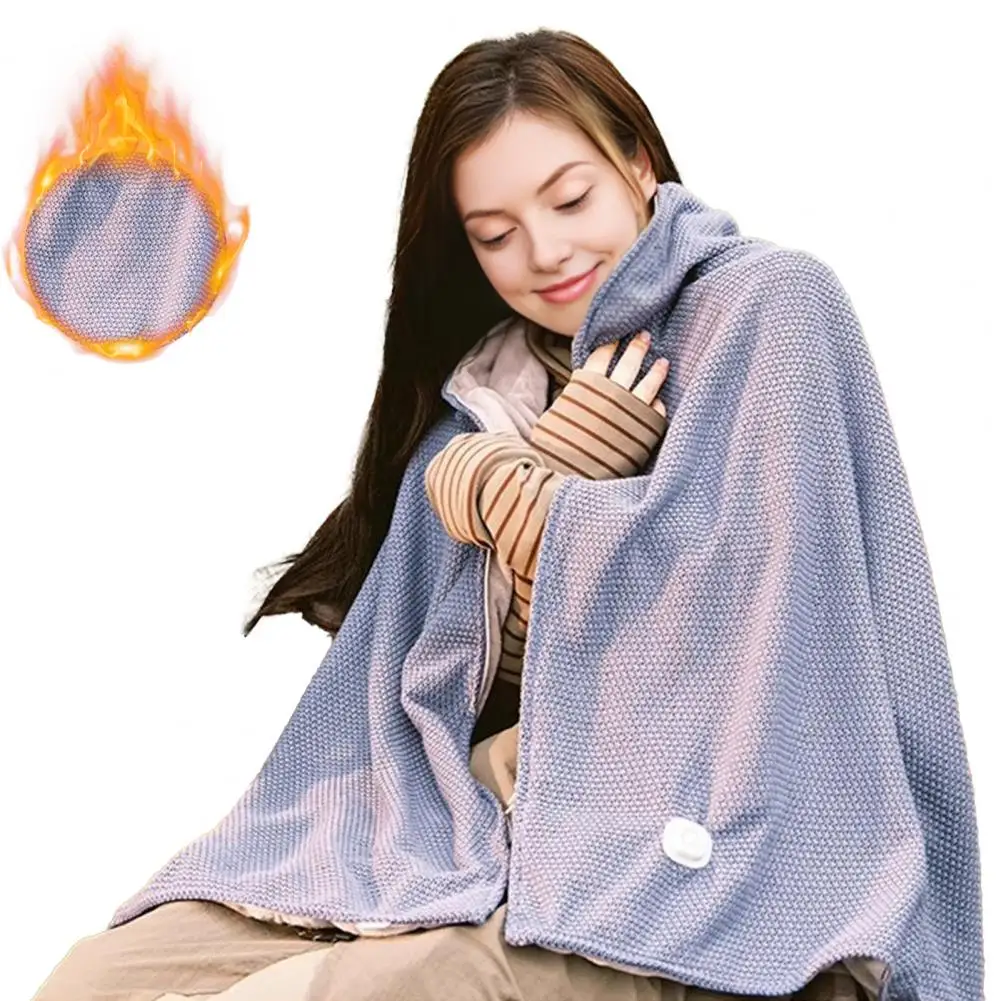 Electric Blanket for Travel Battery-powered Blanket Usb-powered Electric Shawl Wrap with Hood Zipper Closure Soft for Women