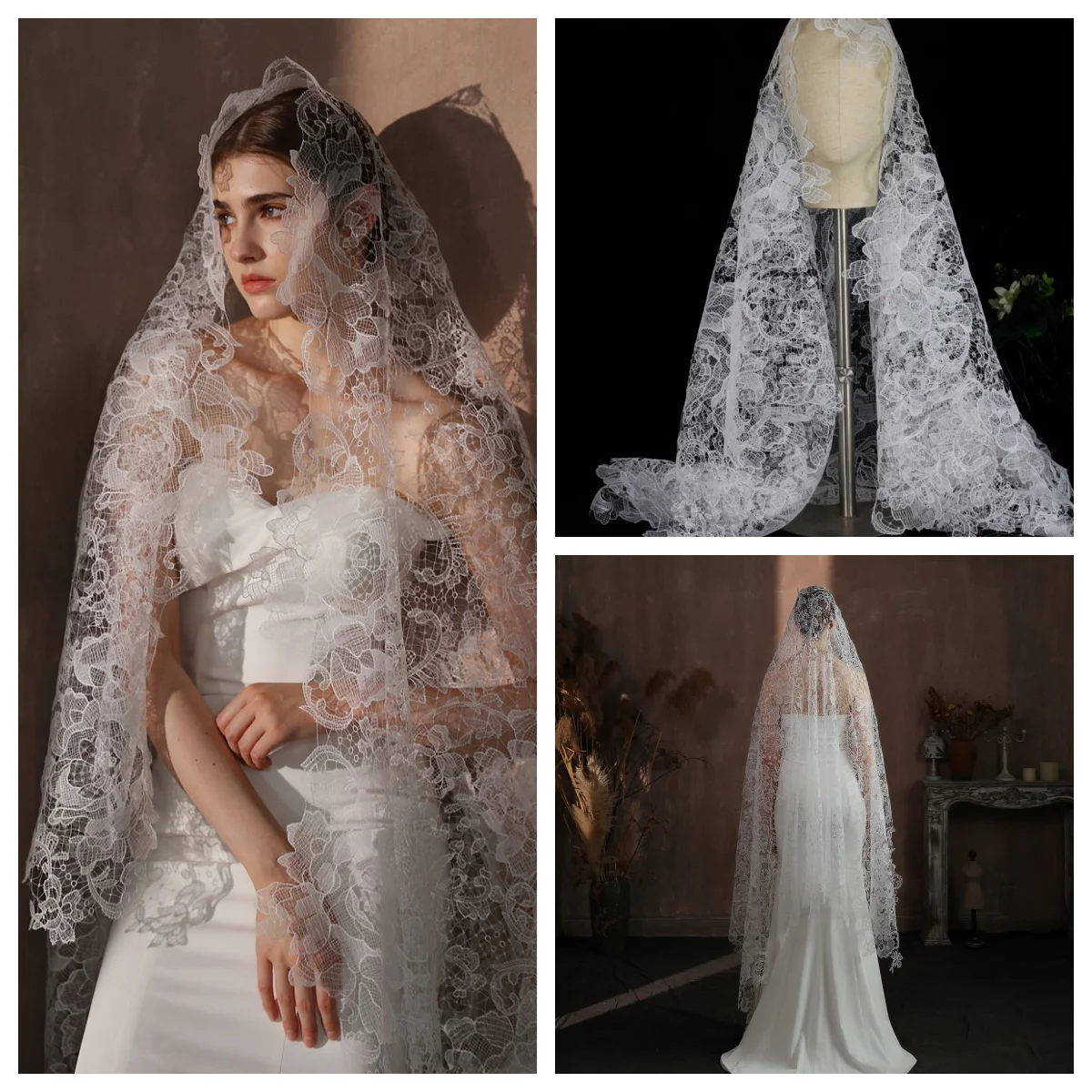 Gorgeous White Wedding Veil Waltz Length One Layer Long Lace Bridal Veils Soft Tulle Advanced Sense For Bride Voile