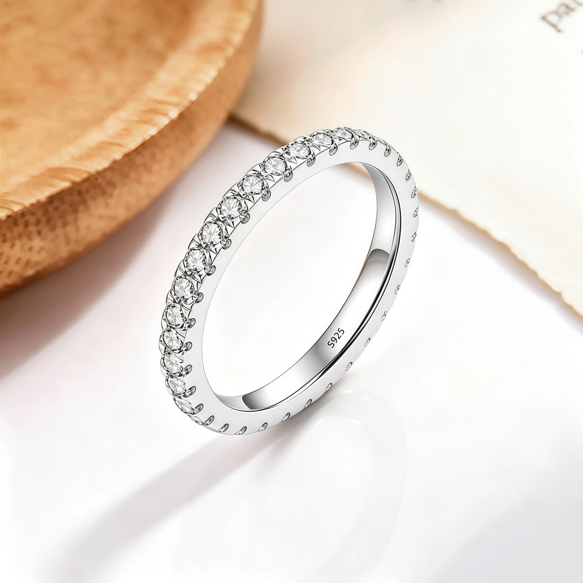 Cincin Eternity Band yang Meng - Moissanite Eternity Band Ring Stackable ulasan dan harga
