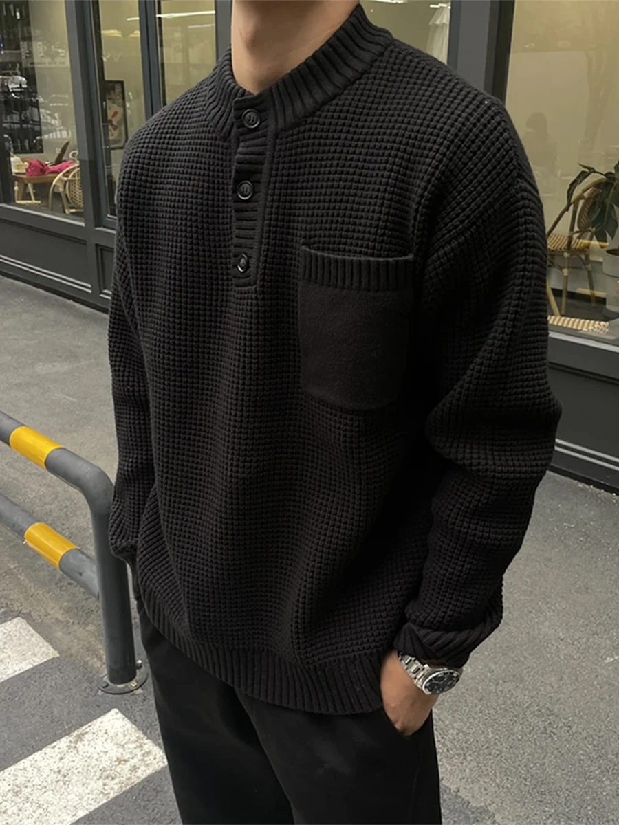 

Men's Knitted Sweater Henry Collar Thiened Autumn Winter Faion Casual Inner Wear Base Layer Laid-ba Knitwear Coat