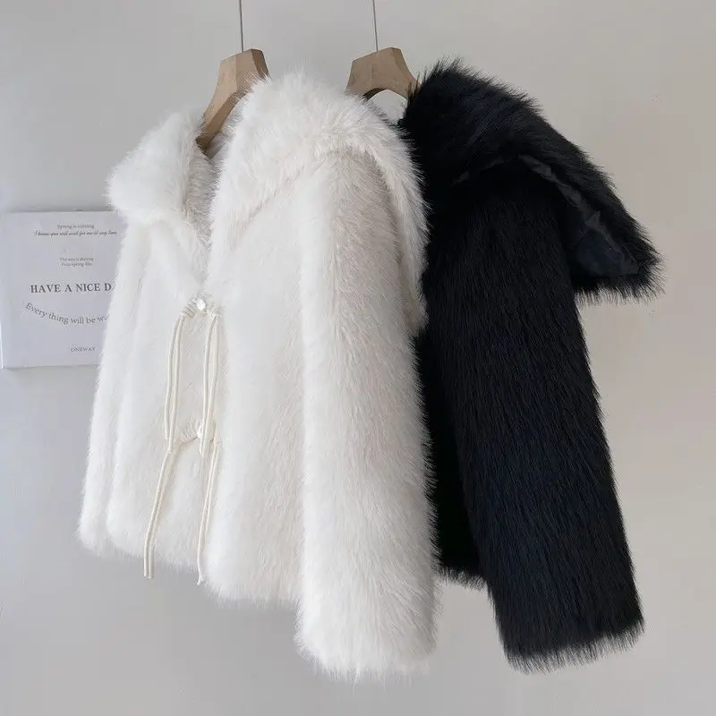 2022 Fashion Braided ArtificialFur Coat Women Winter Overcoat High Quality Artificial Fur Jacket