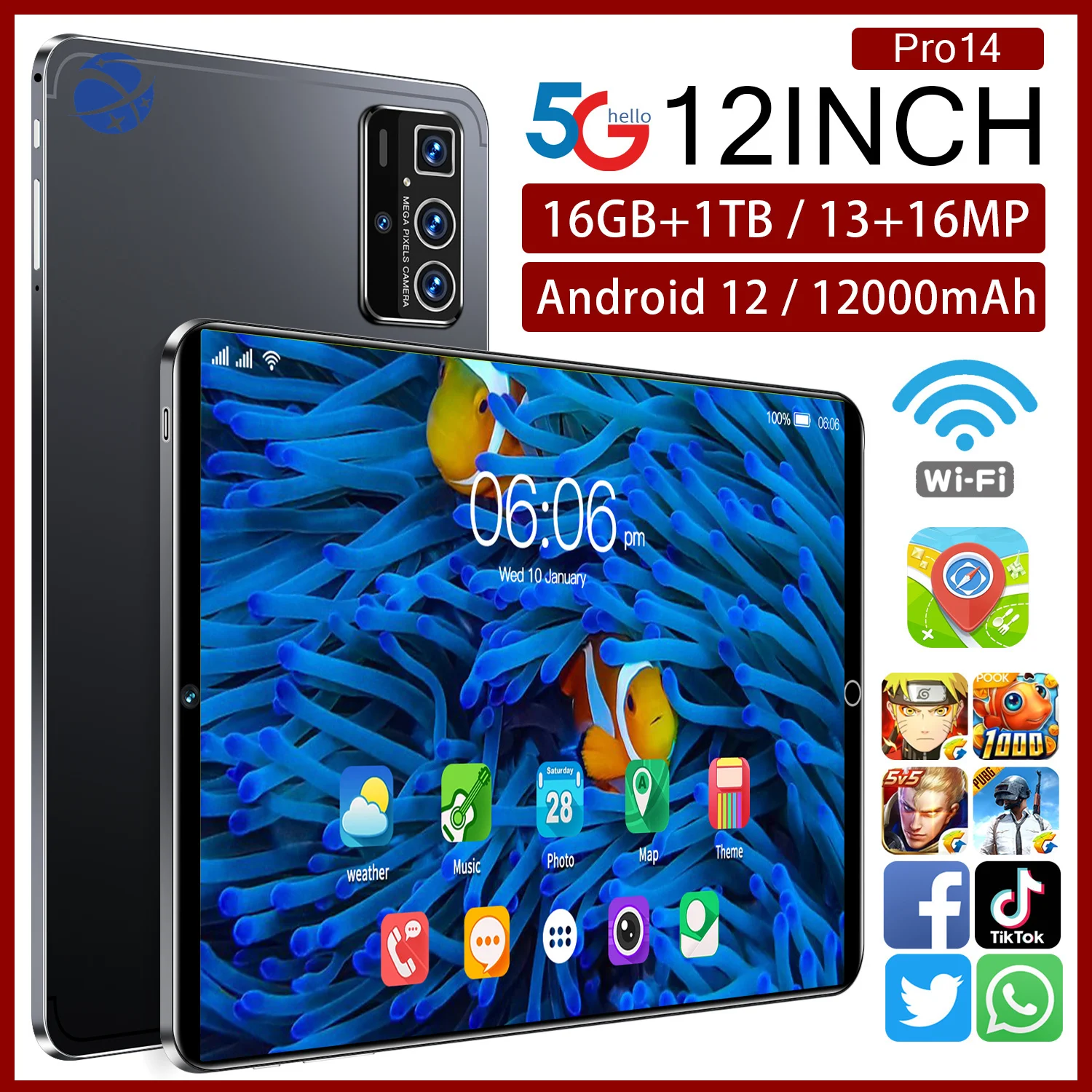 Hot Sell New 2024 Pad Mini 16GB RAM 1TB ROM Dual SIM 10.1 Inch Wifi GPS  Battery 4G 5G Calling Tablet PC