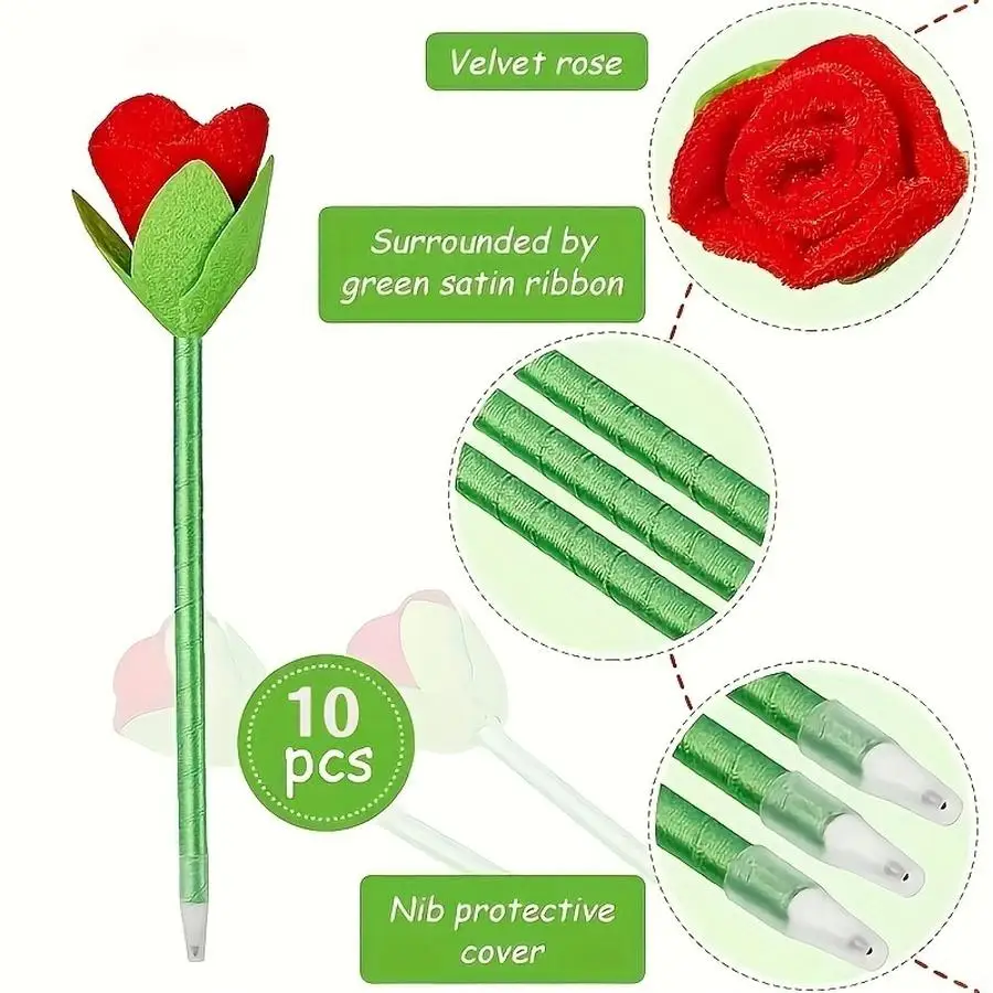 1/5/10/20/50/100pcs Fake Rose Pens, Plush Flower Ballpoint Pens, Suitable for Decorating Wedding and Birthday Party Pens, Gradua