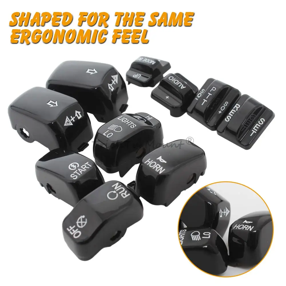 10Pcs Hand Control Switch Cap Button Cover Black For Harley Touring Road King Electra Street Road Glide 1996-13 Accessories