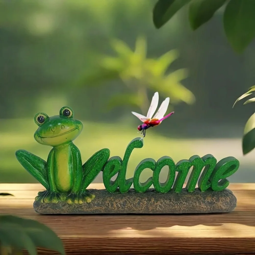 

Cartoon Frogs Miniature Figurines Cute Handicraft Frog Welcome Sign Resin Crafts Small Frog Ornament Micro-landscape Accessories
