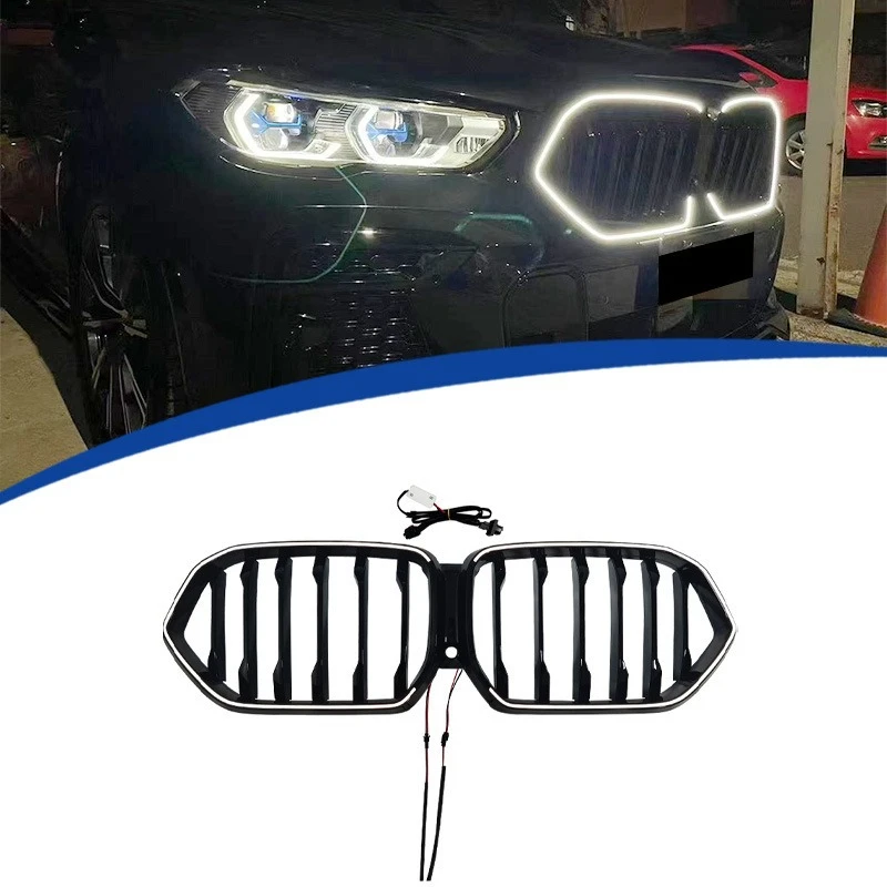 Gloss Black Single Line LED Illuminated Front Grille for BMW X6 G06 2020-2022, Direct Replacement