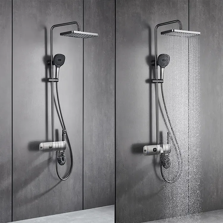 Ensemble de douche thermostatique Intelligent entièrement en laiton, affichage numérique LED, système de robinetterie de bain-douche à pluie pour SPA noir, 2023