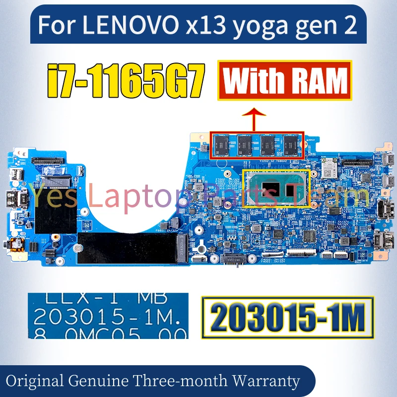 203015-1M For LENOVO x13 yoga gen 2 Laptop Mainboard SRK1F i7-1165G7 With RAM Notebook Motherboard