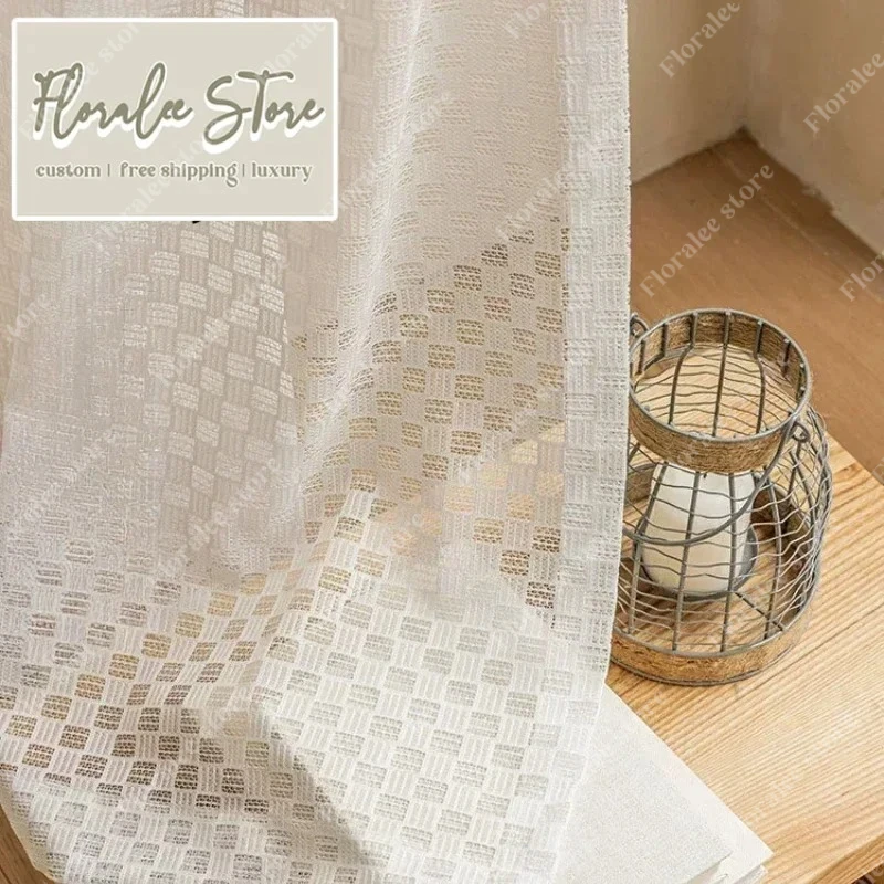 

Modern Simple Gauze Curtain Sun Protection Grace Fashion Jacquard Curtain For Living Room Bedroom Dining Study Custom Size