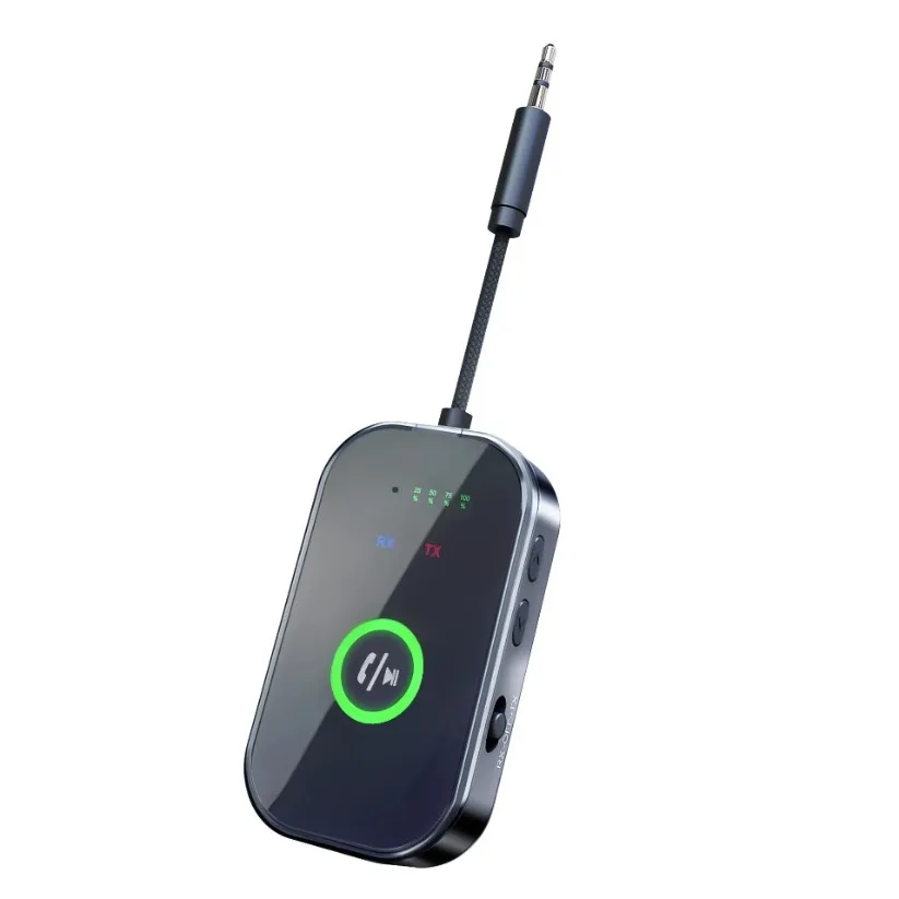 Bluetooth 6.0 AUX Audio Sender Empfänger 2-in-1 Wireless Adapter 3,5 mm mit Mikrofon HiFi Stereo Musik für Auto TV PC Flugzeug