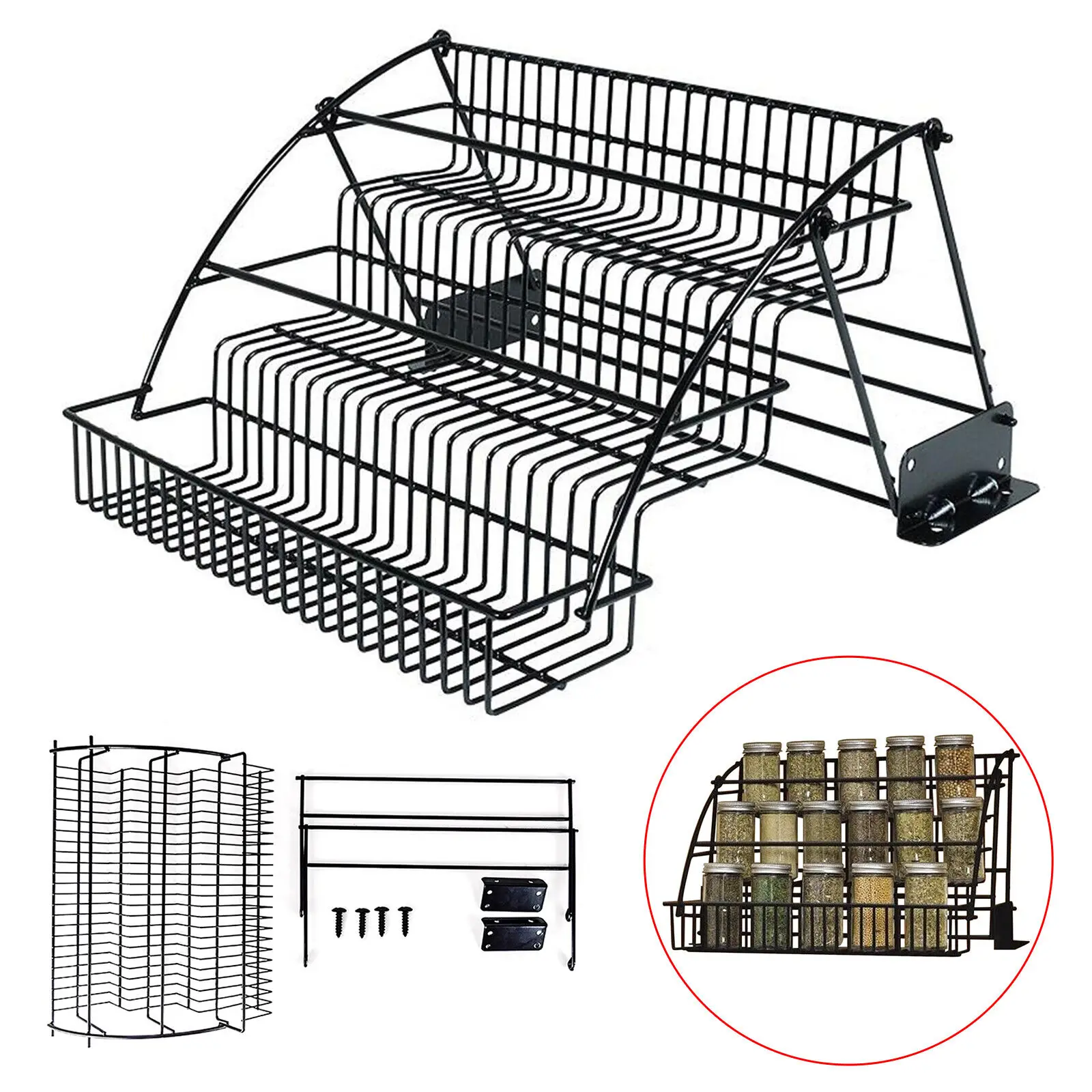 

3 Tier Pull down Cabinet Spice Rack Organizer Metal Storage Shelf for Kitchen