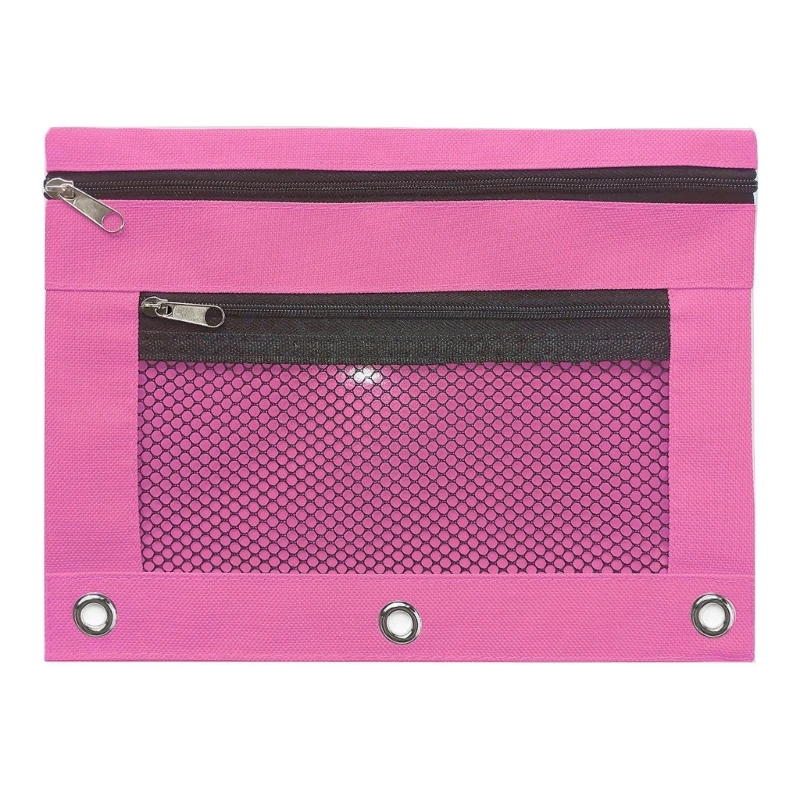 K1AA Estuche para lápices con cremallera capacidad, 2 piezas, bolsillos dobles, estuche para lápices con 3 anillos