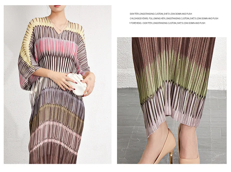 Miyake 2024 Herbst Neues Damen-Fledermausärmel-Langkleid, Locker Sitzend, Übergröße, Modisches Plissee-Maxikleid – Detail 9