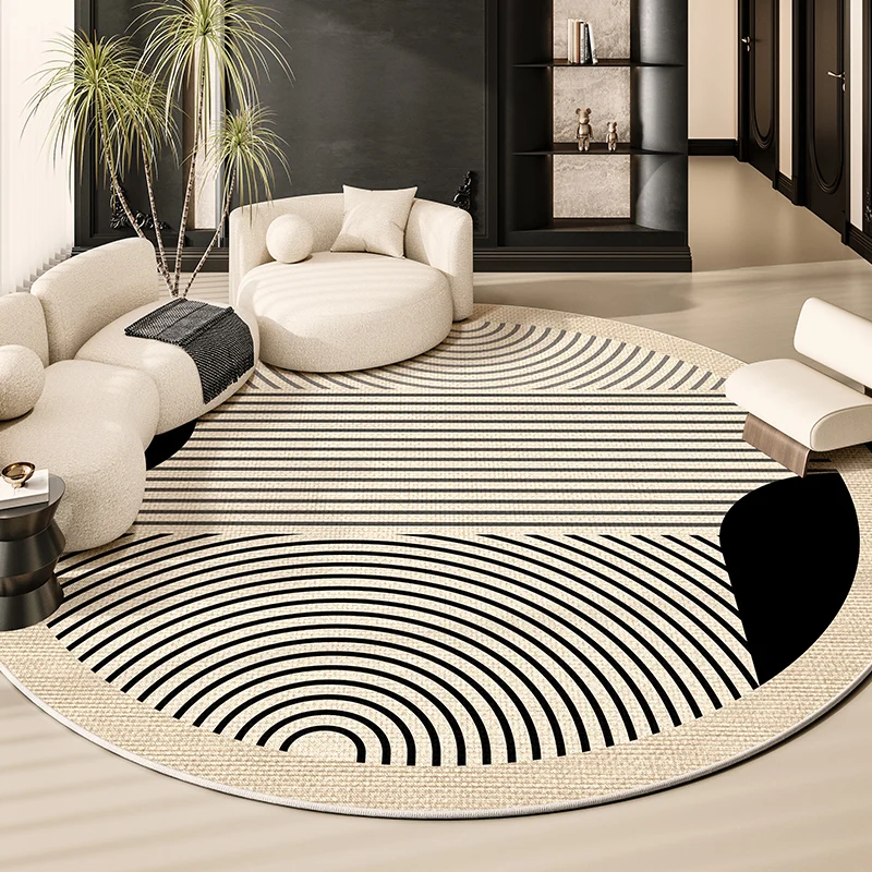 Round French Line Carpet Light Luxury High End 2024 New Living Room Coffee Table Nonslip Carpets Bedroom Bedside Cream Style Rug