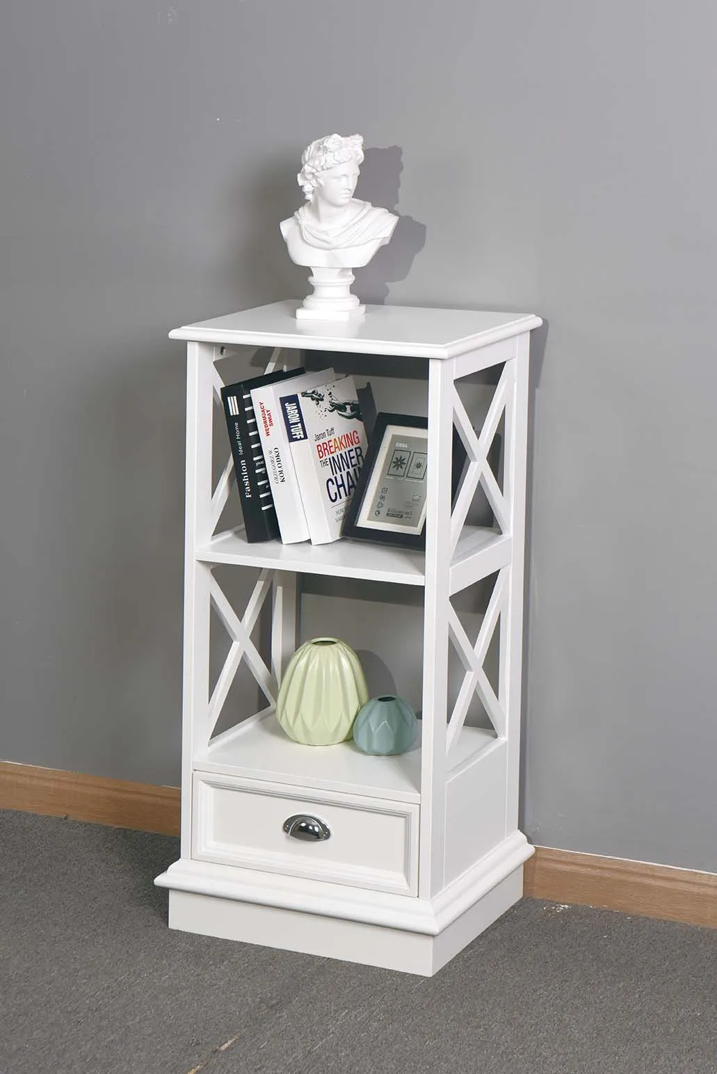ZGood Quality White Drawer Cabinet For Living Room Wooden Bookcase DisplayZ