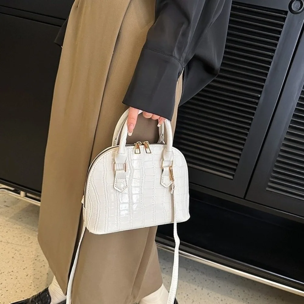 

Fashion French Style Crocodile Pattern Shell Bag Mini Handheld Shoulder Bag Versatile PU Leather Women Handbags Daily