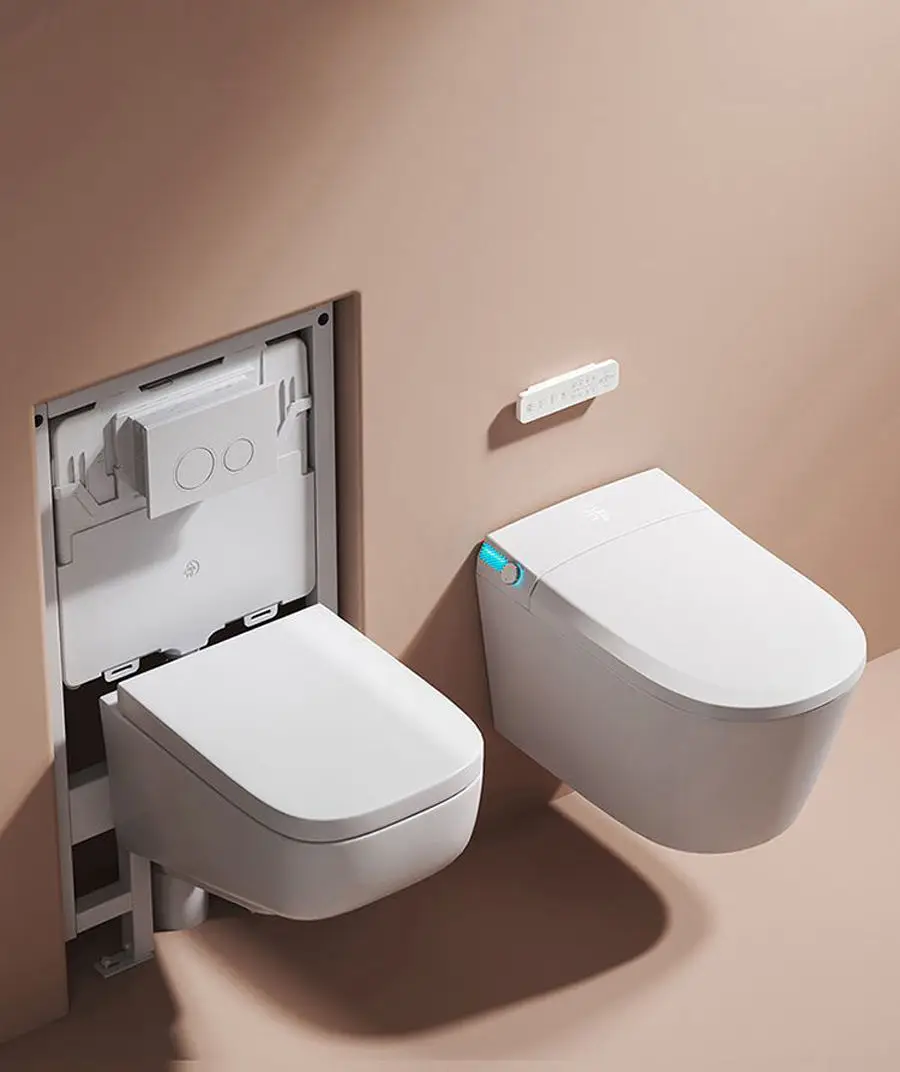 

Modern White Ceramic Smart Bidet Toilet Wall-Mounted Cyclone Flushing Automatic Deodorization Easy Clean Elongated Bowl Shape