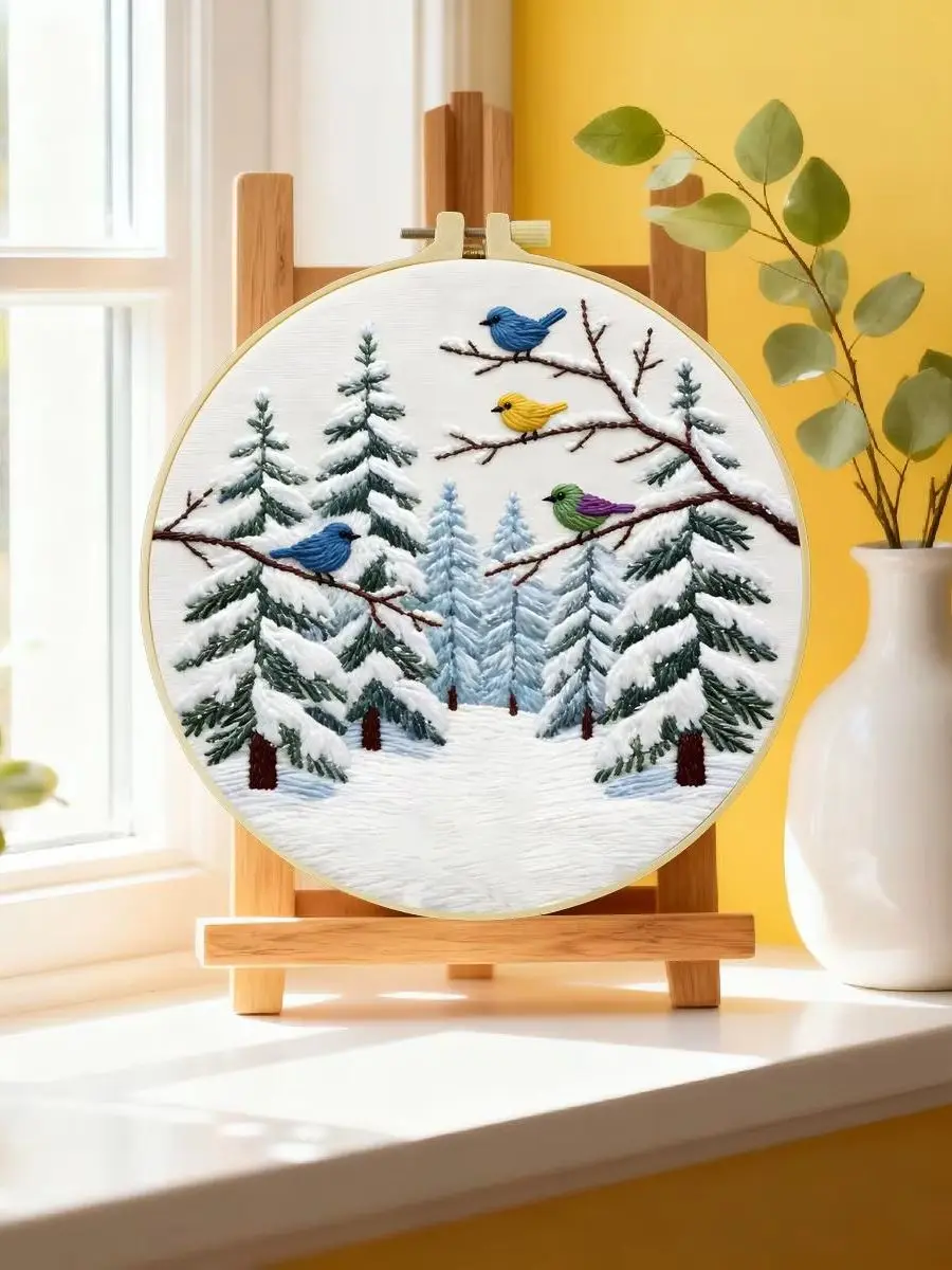 1 Stück 20X20CM/15X15CM 7,87/6,3 Zoll Stickerei-Starter-Kit „Schneeberge“ DIY-Kit DIY-Stickerei-Set Handarbeiten Nadelkunst – Detail 6