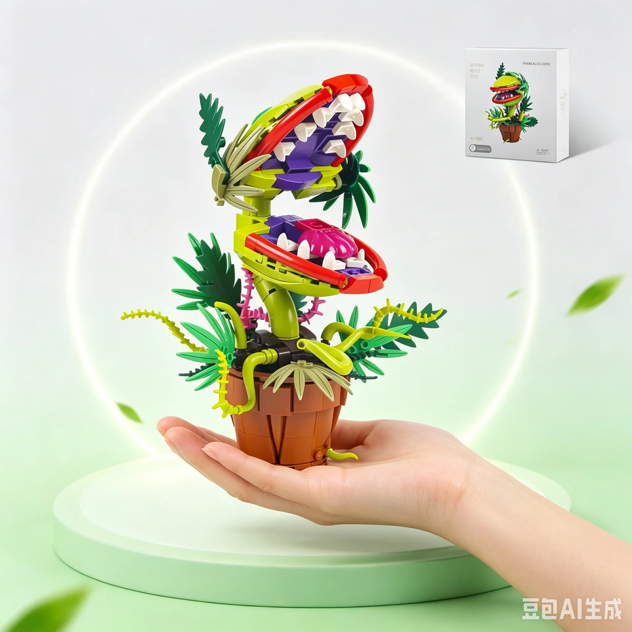 With Box MOC Audrey II Piranha Plant Building Block Chomper Potted Plants Horrors Flower Model Bricks Boys Children Holiday Toys
