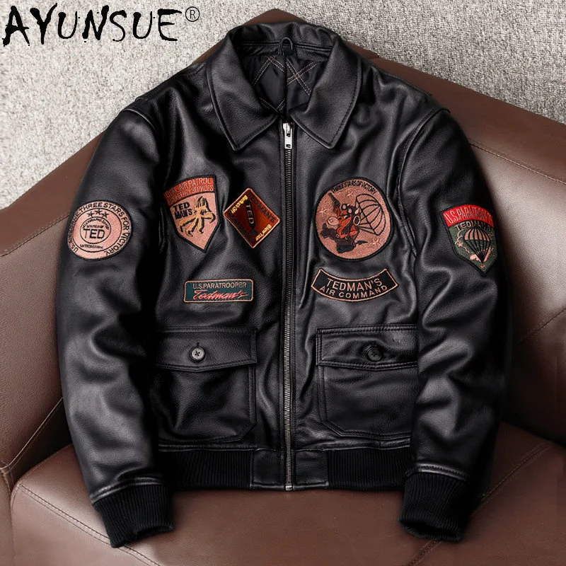 

Mens Leather Jacket Winter Autumn 2024 Genuine s Real Sheepskin Coats Bomber Slim Handsome Clothes