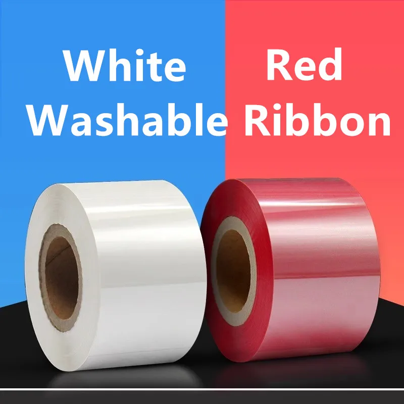 Techlogic Red White Blue Washable Care Lable Resin Ribbon Nylon Satin polyester Barcode Sticker Corbon Tape